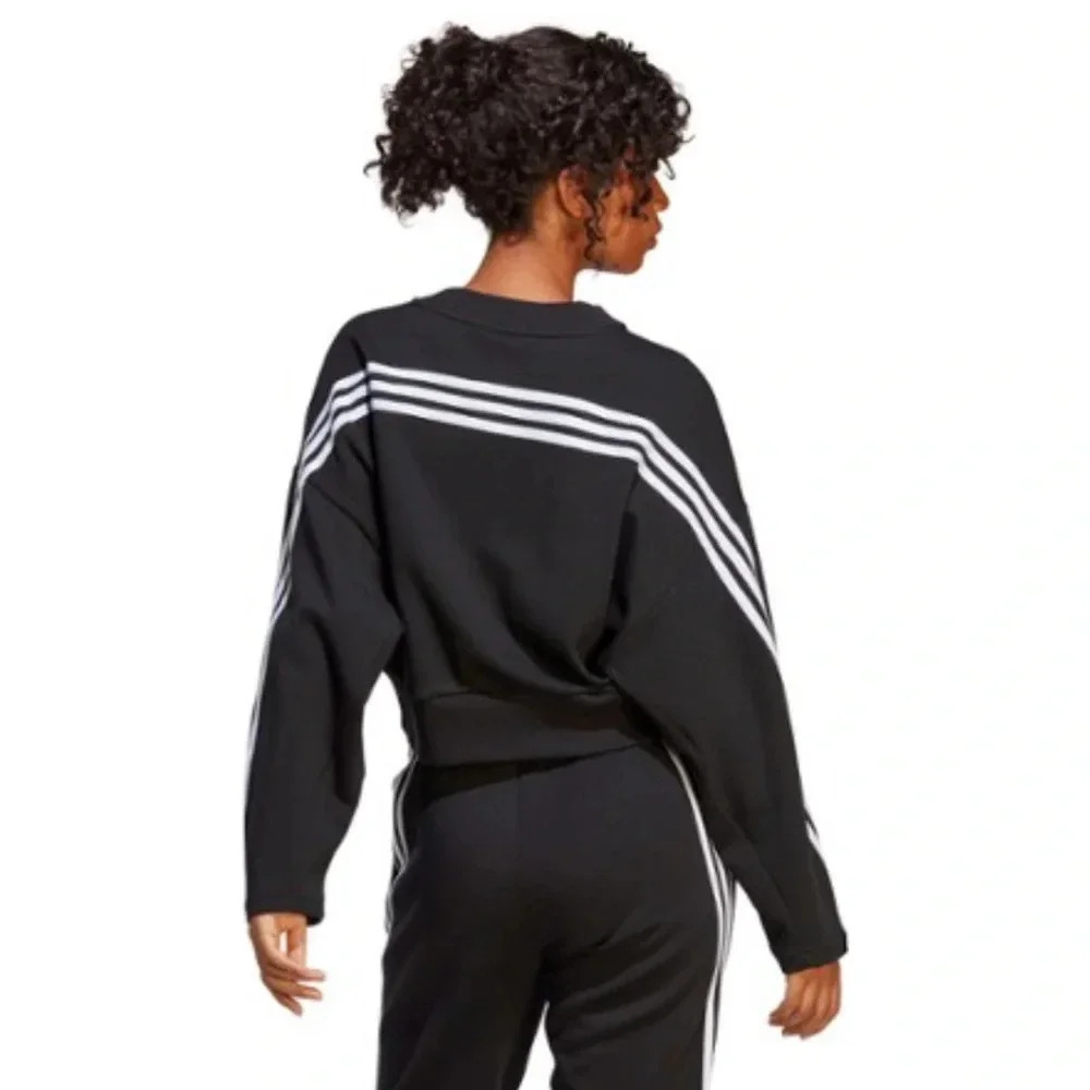adidas Women's L Large Future Icons 3-Stripes Crew Sweatshirt Black White NWT - Picture 9 of 16